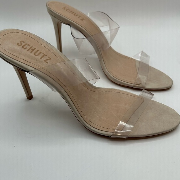 SCHUTZ Ariella Sandal |Double Clear Vinyl Straps |stiletto heel | in nude | 10.5 - Picture 5 of 13